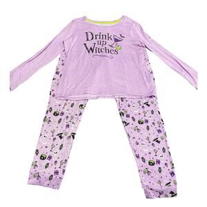Celebrate Halloween Women's Pajama's Medium 8-10 Purple Black Drink Up Witches!